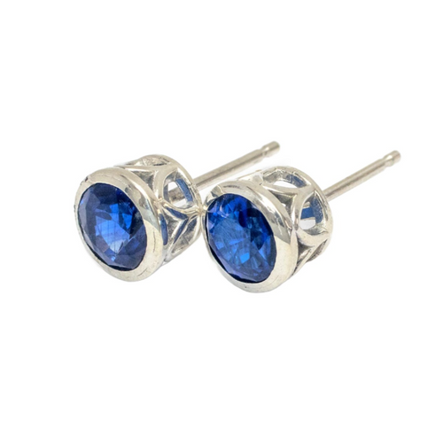5mm Sapphire Stud Earrings, Sterling Silver