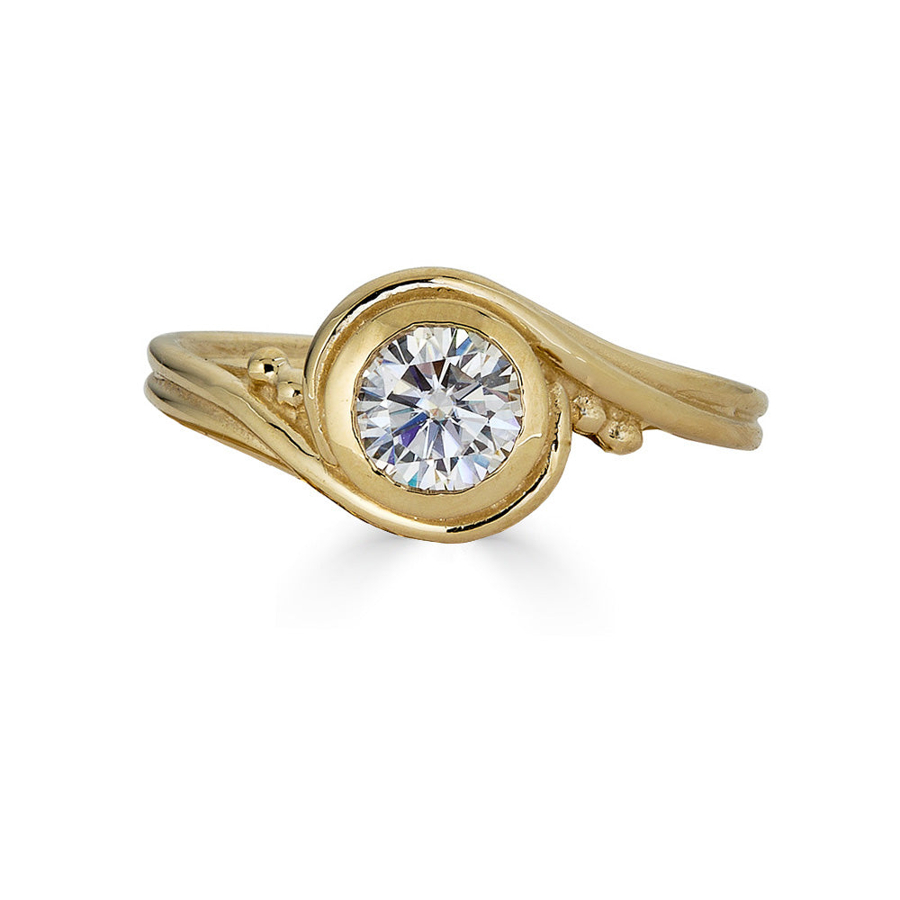 14K Yellow Gold Moissanite Engagement Ring, Pirouette - Size 7.5
