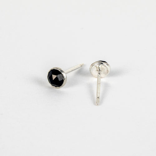 4mm Rose Cut Black Spinel Stud Earrings Silver