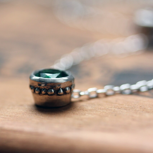 Bezel Birthstone Necklace - May / Imitation Emerald - 16"-18" chain