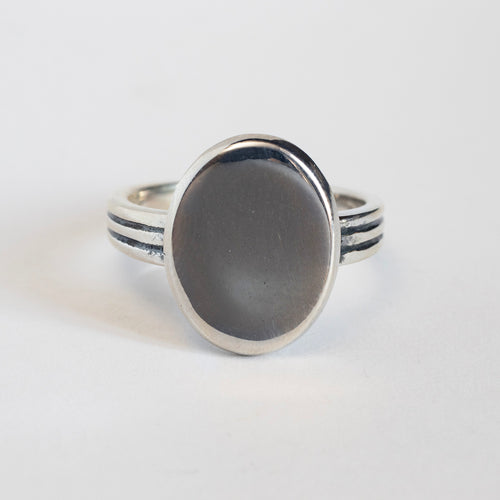 Modern Silver Oval Ring, size 7