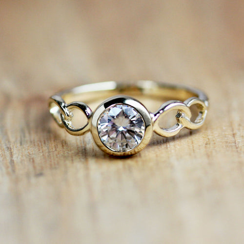 Moissanite Solitaire Ring, 14k Yellow Gold, Enchaînted