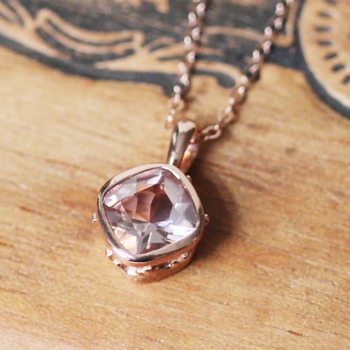 14k Rose Gold Morganite Necklace 18" chain, Emily Brontë