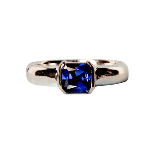 Chunky Band Sapphire Asscher Cut Ring, Sterling Silver size 7