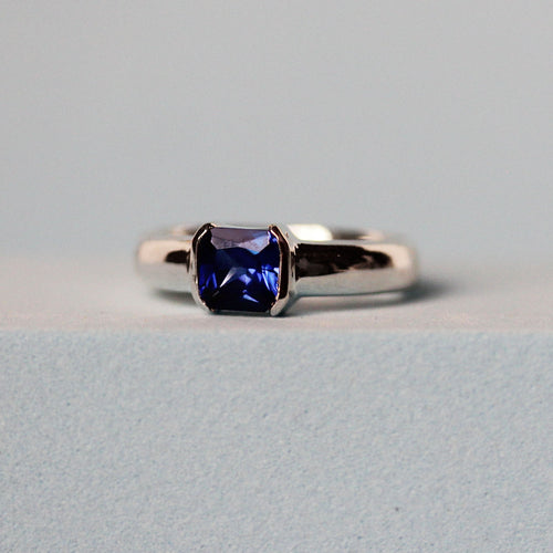 Men's Sapphire Asscher Cut Ring, Sterling Silver