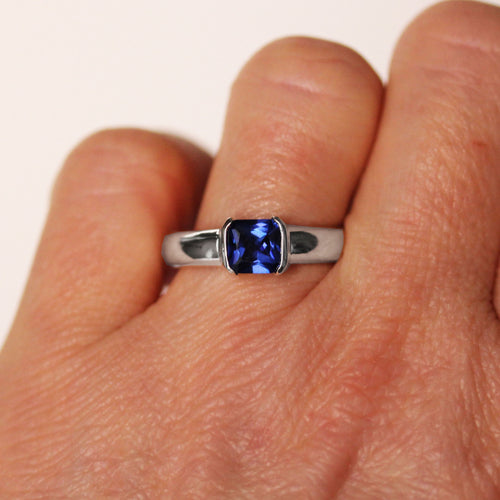 Men's Sapphire Asscher Cut Ring, Sterling Silver