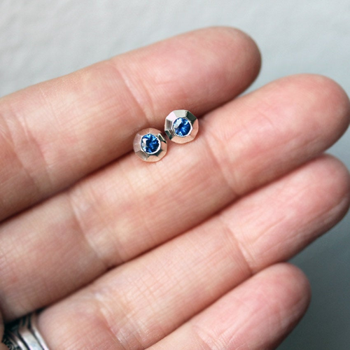 Modern Sapphire Bling Stud Earrings