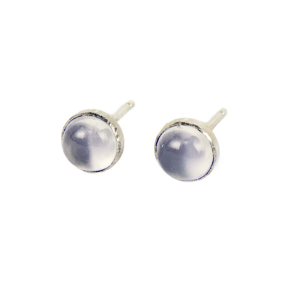 5mm White Moonstone Cabochon Studs Silver