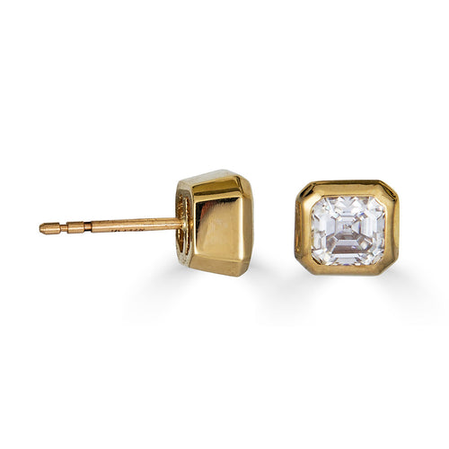 Asscher Cut Moissanite Earrings, 14k Gold