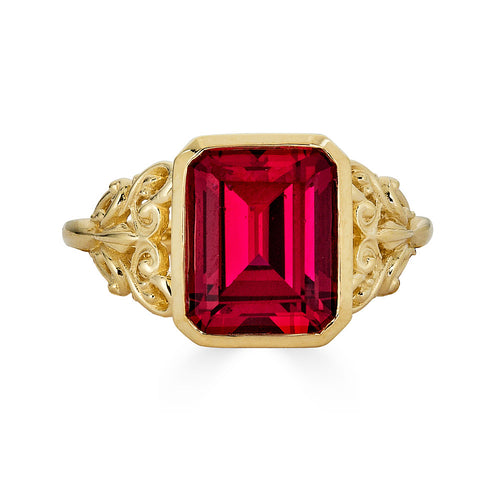 14K Gold Ruby Ring Engagement Set with Moissanite Band