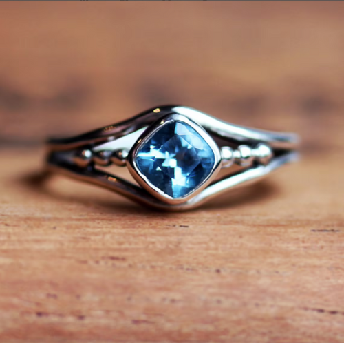 December Birthstone Ring, Swiss Blue Topaz, Size 7