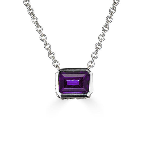 Emerald Cut Slider Necklace -- All Birthstones Available