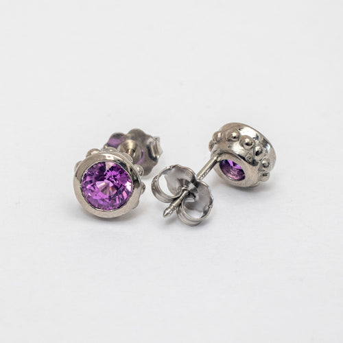 White Gold Pink Sapphire Stud Earrings