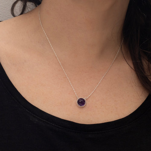 Amethyst Cabochon Lace Necklace in Sterling Silver 18" chain