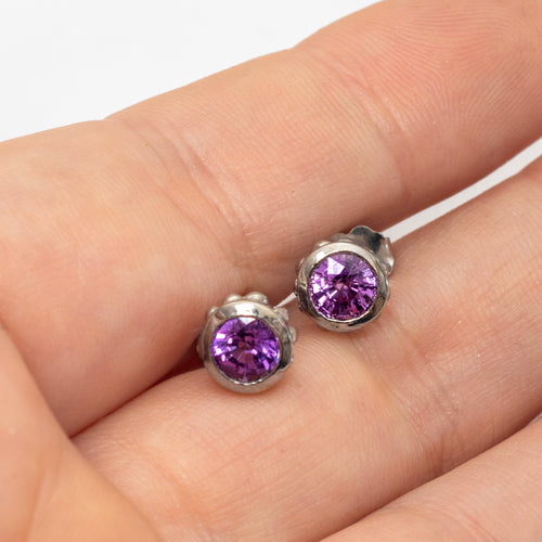 White Gold Pink Sapphire Stud Earrings