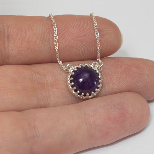Amethyst Cabochon Lace Necklace in Sterling Silver 18" chain