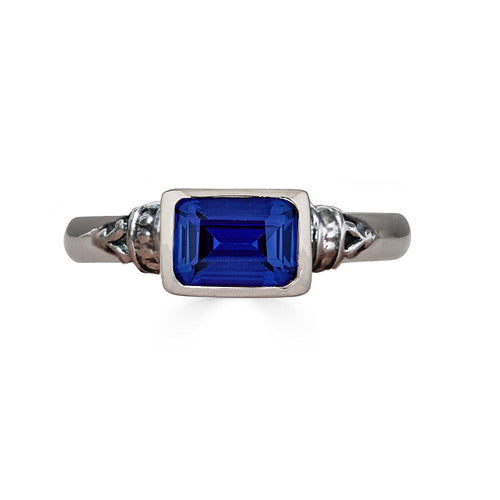 Sapphire Emerald Cut Ring, Silver, Anne Brontë - Size 7