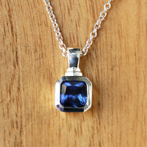 Asscher Cut Silver Pendant, more colors available