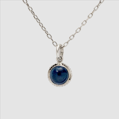 Blue Tourmaline Cabochon Necklace in Sterling Silver 18" chain