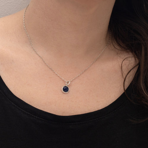 Blue Tourmaline Cabochon Necklace in Sterling Silver 18" chain