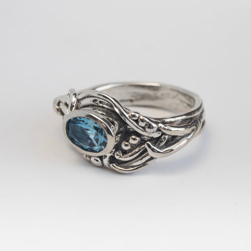 Waves Ring - Silver and Aquamarine size 8