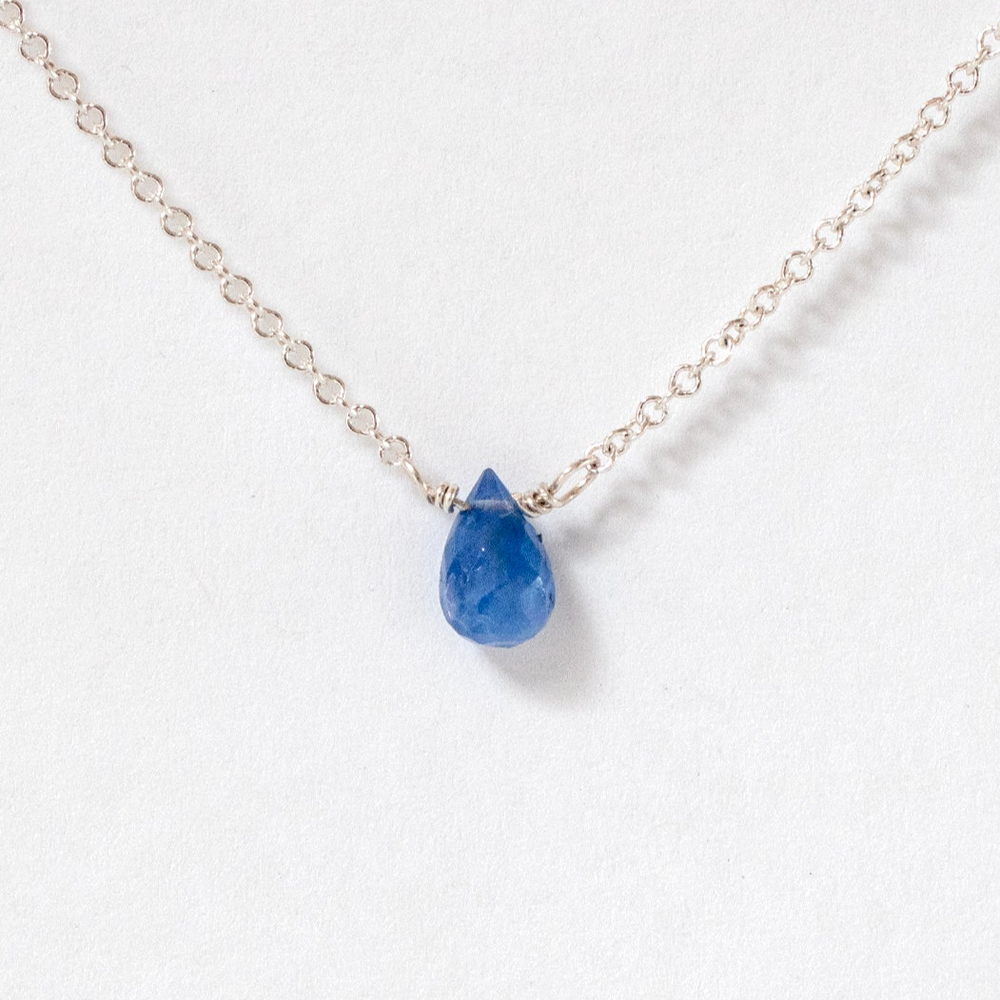 Sapphire Briolette Necklace in Sterling Silver 18" chain