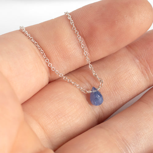 Sapphire Briolette Necklace in Sterling Silver 18" chain