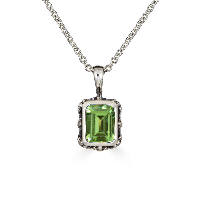 Emerald Cut Peridot Necklace, Vintage Flower