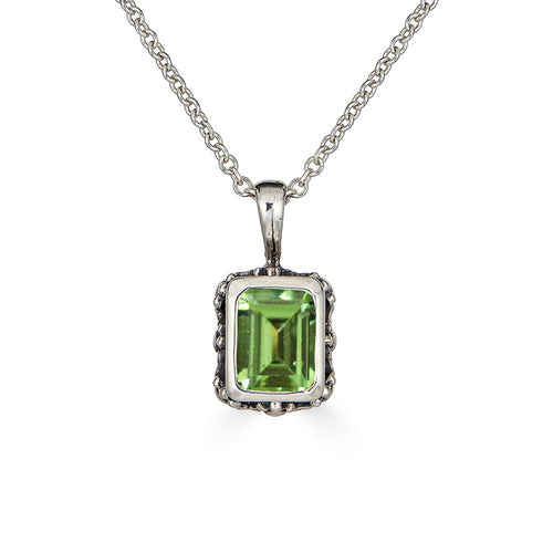 Emerald Cut Peridot Necklace, Vintage Flower