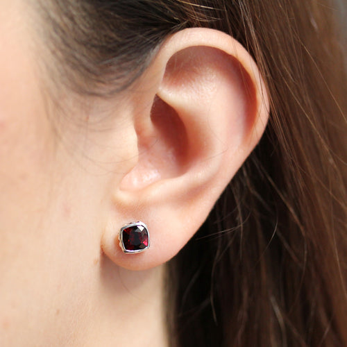 Cushion Cut Birthstone Wrought Studs, Sterling Silver