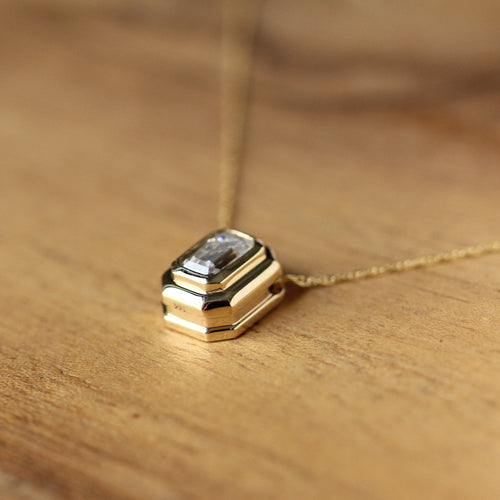 Modern Emerald Cut Moissanite Slider Necklace, more sizes available