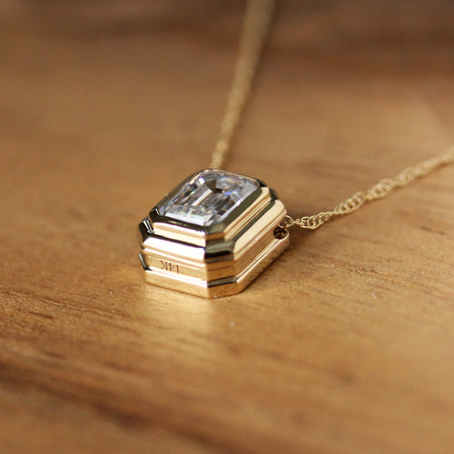 Modern Emerald Cut Moissanite Slider Necklace, more sizes available