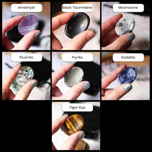 Individual Worry Stones, Amethsyst, Black Tourmaline, Moonstone, Tiger's Eye, Pyrite, Fluorite, Sodalite, Ethically Sourced