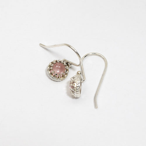 6mm Rose Quartz Cabochon Dangle Earrings Silver