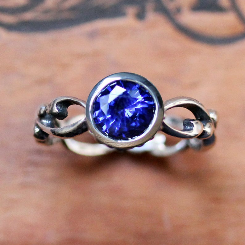 Chatham Sapphire Ring, Size 6.5