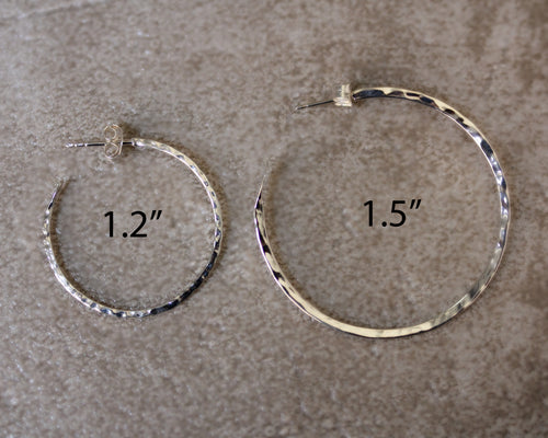 Simple Hammered Silver Hoops, Medium