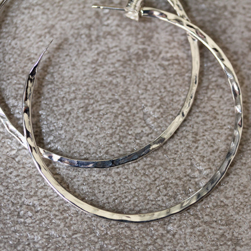 Simple Hammered Silver Hoops, Large
