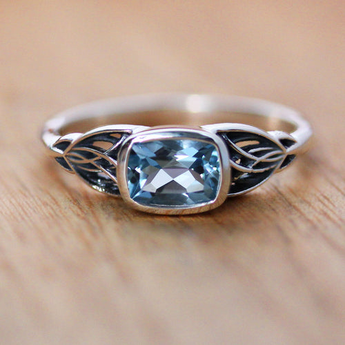 Silver Art Deco Aquamarine Ring Size 8.5