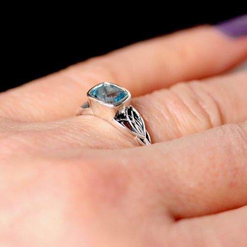 Silver Art Deco Aquamarine Ring Size 8.5