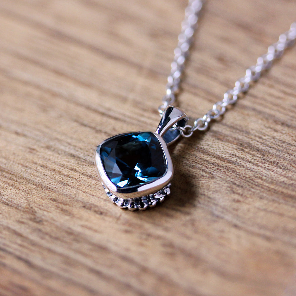 London Blue Topaz Cushion Cut Necklace, Poppyseed