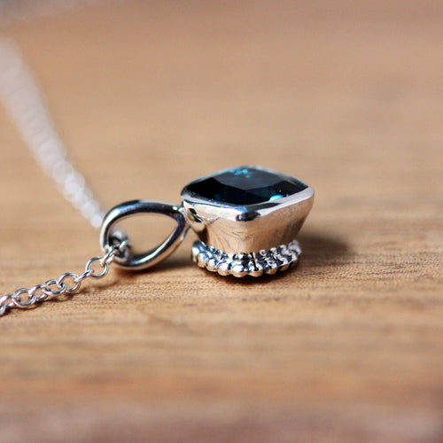 London Blue Topaz Cushion Cut Necklace, Poppyseed