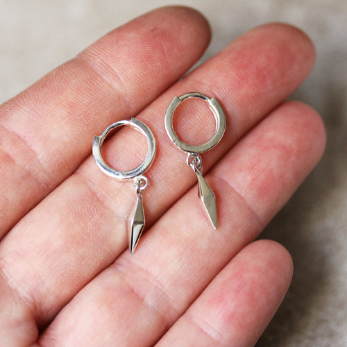 Silver Pyramid Drop Hoops