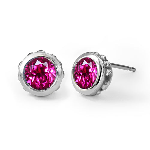 Bezel Birthstone Stud Earrings - July / Imitation Ruby