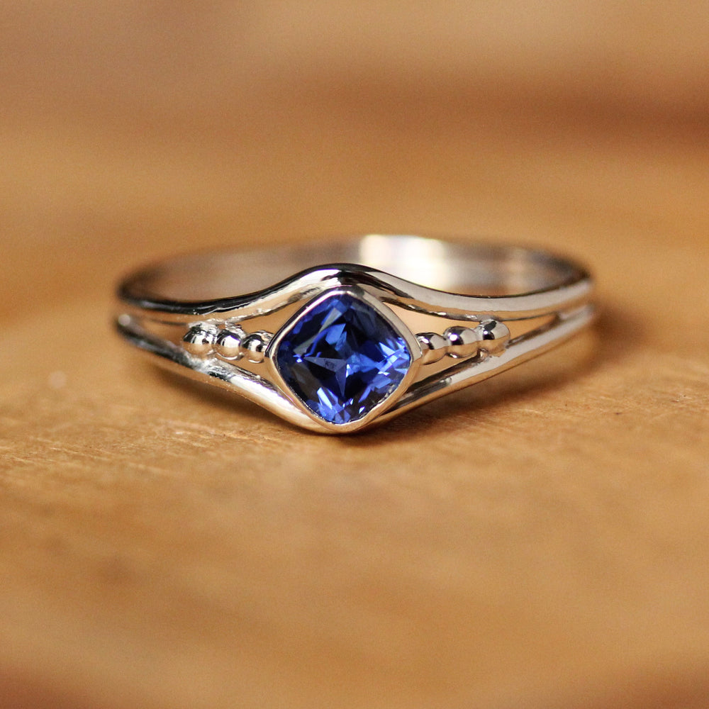 Lab Created Sapphire Engagement Ring, Satellite - Size 7