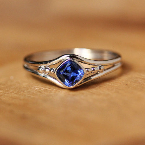 Lab Created Sapphire Engagement Ring, Satellite