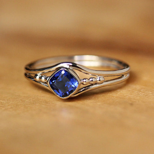 Lab Created Sapphire Engagement Ring, Satellite - Size 8