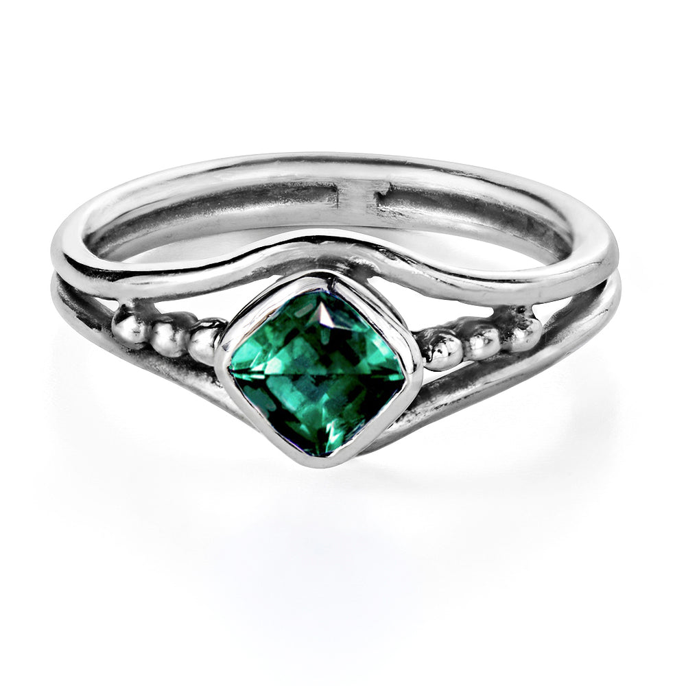 Sterling Silver Emerald Satellite Ring Sz 8
