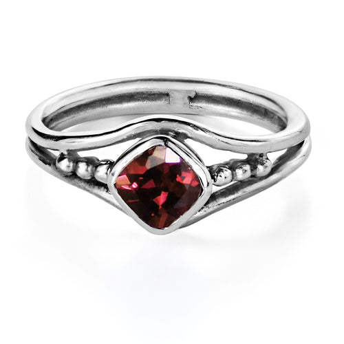 Satellite Red Garnet Ring, sterling silver