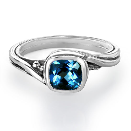 Silver London Blue Topaz Ring, Pirouette Swirl Ring