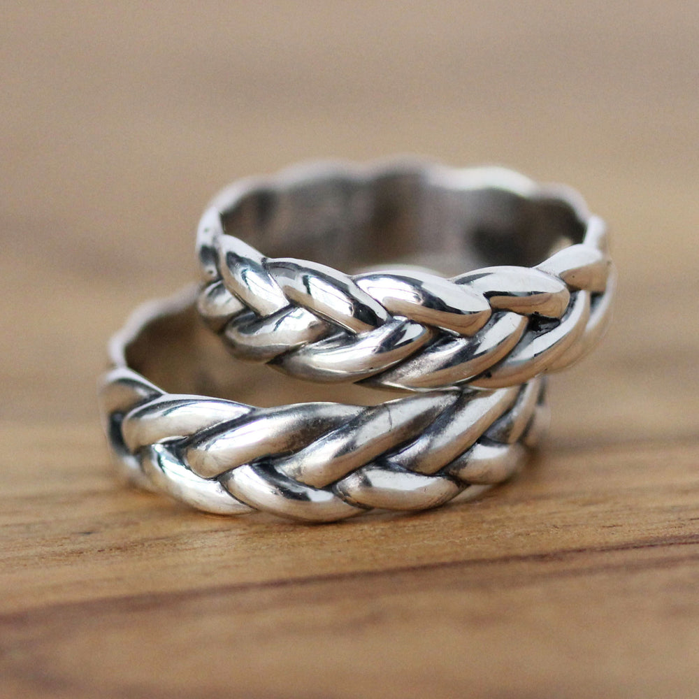 Silver Braided Celtic Wedding Ring Set of 2